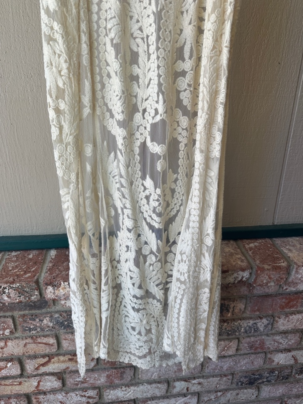 Lace Crochet Long Vest - Cream - Picture 4 of 5